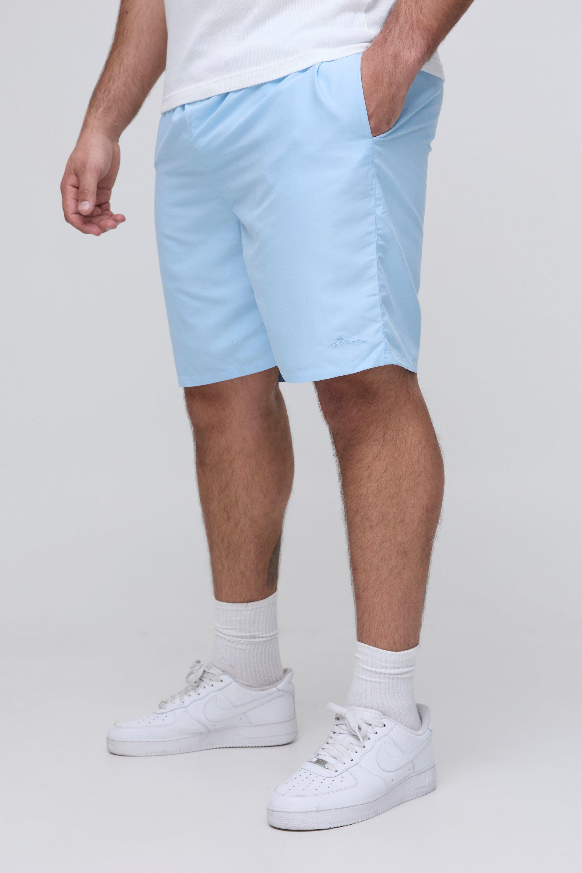 Mens Blue Plus Branded Long Length Swim Shorts, Blue